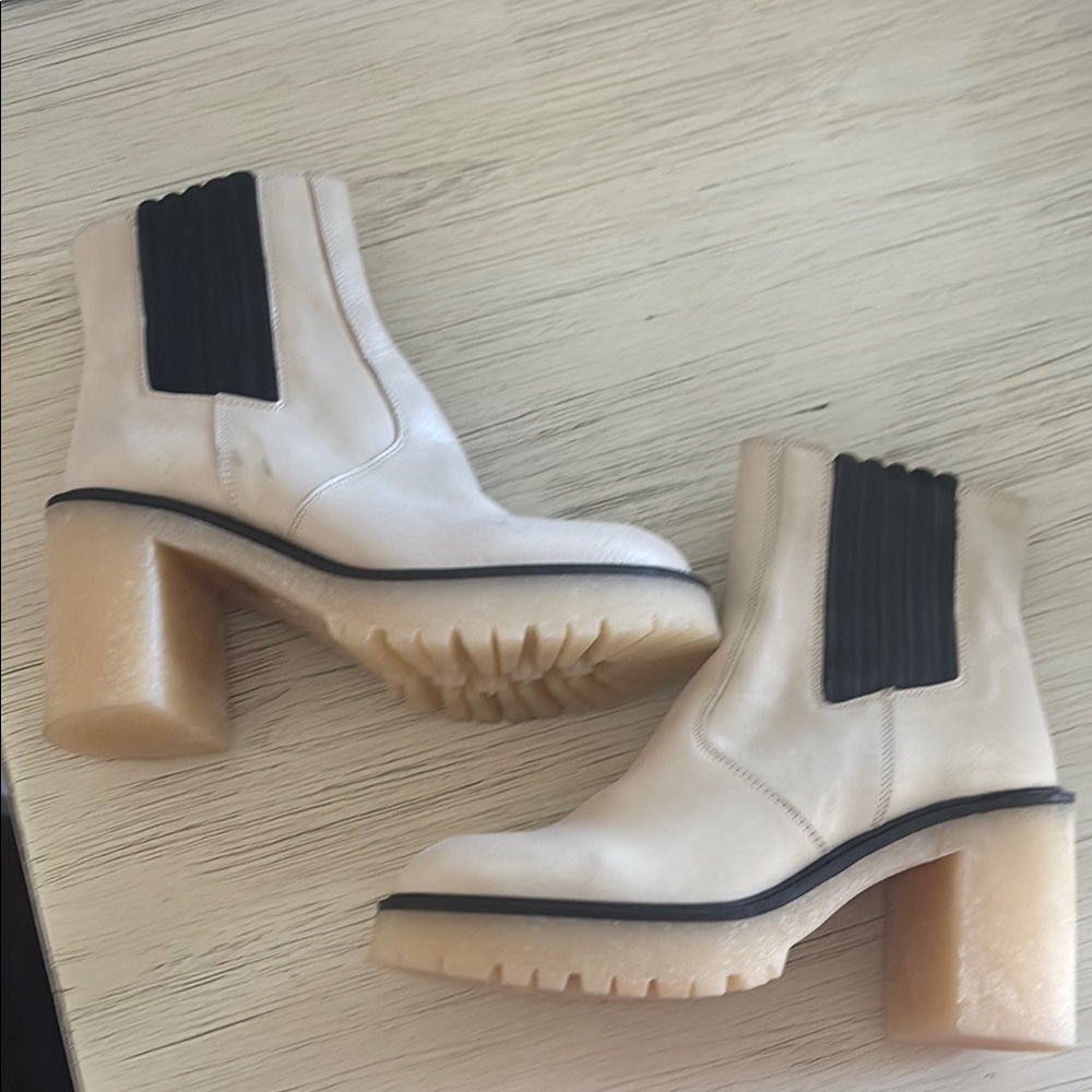 Free People Cream Heeled Boots with Black Elastic Panels